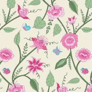 Indian florals (pink and green small scale) - floral and butterfly aesthetic
