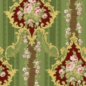 pink roses in scroll medallions
