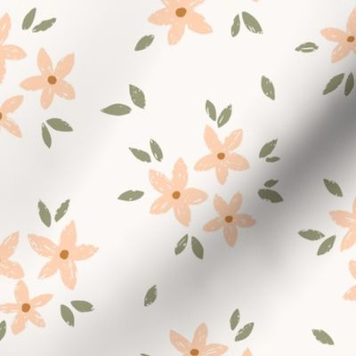 MEDIUM Sweet Hand Drawn Floral for Baby Girl in Apricot and Green