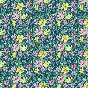 Springtime floral meadow (on dark teal, miniature scale)