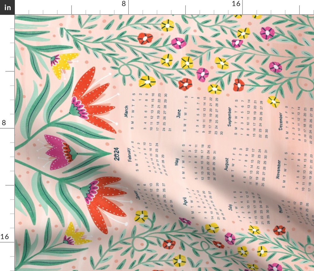 Bright Folk Floral 2024 Calendar | Tea Towel | Wall Hanging
