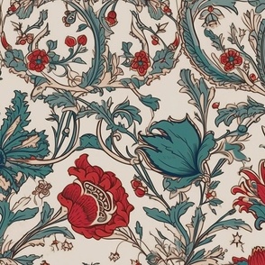 Red Teal Floral