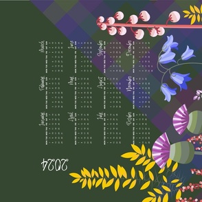 Stylised Scottish Wildflowers - A Thistle & Tartan Calendar for 2024 - Tea Towel or Wallhanging