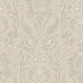 large scale // floral wallpaper - bone beige_ cloudy silver_ creamy white - elegant flowers