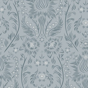 large scale // floral wallpaper - creamy white_ french grey blue_ marble blue - elegant flowers