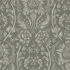 large scale // floral wallpaper - creamy white_ limed ash green 02 - elegant flowers