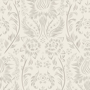 large scale // floral wallpaper - cloudy silver taupe_ creamy white - elegant flowers