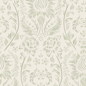 large scale // floral wallpaper - creamy white_ light sage green - elegant flowers
