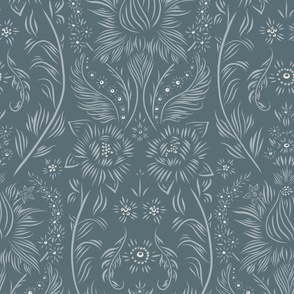 large scale // floral wallpaper - creamy white_ french grey blue_ marble blue 02 - elegant flowers