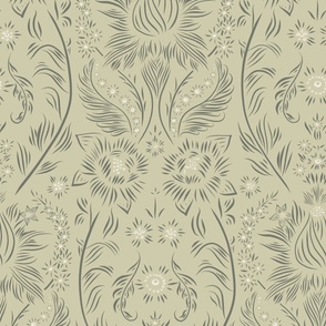 large scale // floral wallpaper - creamy white_ limed ash green_ thistle green - elegant flowers