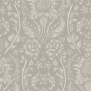 large scale // floral wallpaper - cloudy silver taupe_ creamy white 02 - elegant flowers