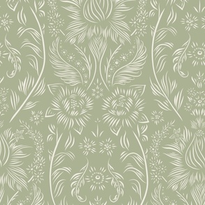 large scale // floral wallpaper - creamy white_ light sage green 02 - elegant flowers