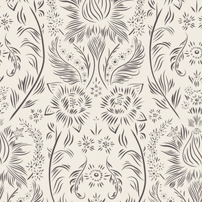 large scale // floral wallpaper - creamy white_ purple brown - elegant flowers