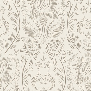 large scale // floral wallpaper - creamy white_ khaki brown - elegant flowers