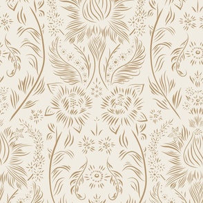 large scale // floral wallpaper - creamy white_ lion gold mustard - elegant flowers