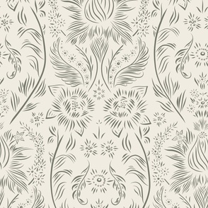 large scale // floral wallpaper - creamy white_ limed ash green - elegant flowers