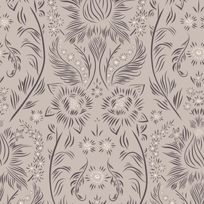 large scale // floral wallpaper - creamy white_ purple brown_ silver rust - elegant flowers