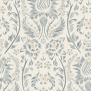 large scale // floral wallpaper - creamy white_ lion gold_ marble blue - elegant flowers