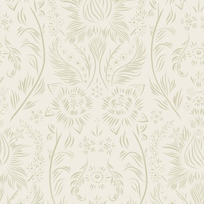 large scale // floral wallpaper - creamy white_ thistle green - elegant flowers
