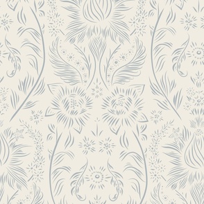 large scale // floral wallpaper - french grey blue_ creamy white - elegant flowers