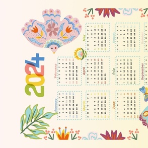 Colorful Folk Art Birds 2024 Calendar