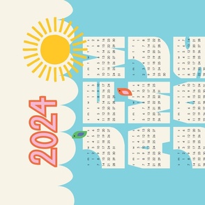 Oh Hapy Day 2024 Calendar - Cartoony Geometric Nature Scene Tea Towel