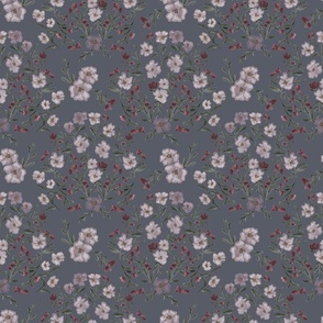 Medium - Delicate Vintage Watercolour Florals - Navy