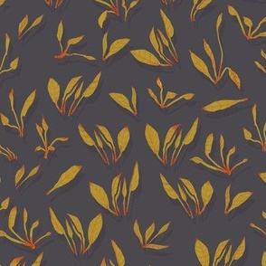 MEDIUM Dainty Jungle Epiphyte Plants Blender Pattern  Yellow Leaves on Dark Gray 12in