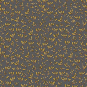 SMALL Dainty Jungle Epiphyte Plants Blender Pattern  Yellow Leaves on Soft Gray Small 9in