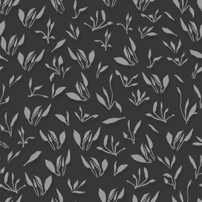 Dainty Jungle Epiphyte Plants Blender Pattern  Light Gray Leaves on Dark Gray BIG 18in