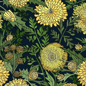 Golden Chrysanthemums (Dark Navy Blue large scale)  