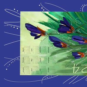 (TT) Butterfly Flowers Irises Abstract Flowers 2024 Calendar Wall Hanging/Tea Towel