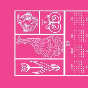 Pink peacock and fish Art Deco 2024 calendar 