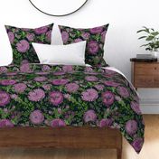 Lavender Chrysanthemums (Dark Navy Blue large scale) 