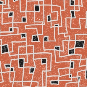 coral line abstract with black rectangles wallpaper scale