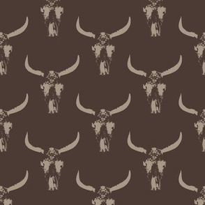 Cow Skull Half Drop, Taupe with dark brown background
