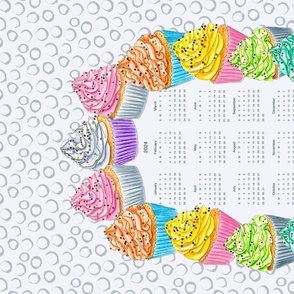Hand Illustrated and Painted Watercolor Rainbow Cupcakes Calendar
