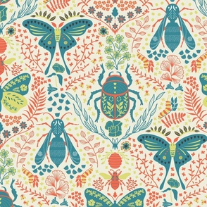 Viva Insect Celebration // small // butterfly, wasp, beetle, moth, teal, yellow, orange