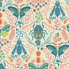 Viva Insect Celebration // large // butterfly, wasp, beetle, moth, teal, yellow, orange