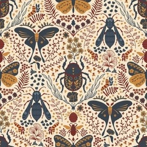 Viva Insect Celebration // small // butterfly, moth, beetle, wasp, navy, brown, burgundy