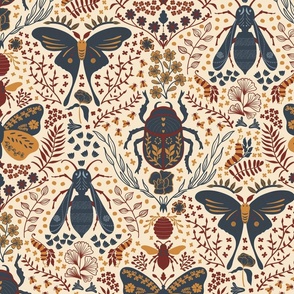 Viva Insect Celebration // large // butterfly, moth, beetle, wasp, navy, brown, burgundy