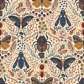 Viva Insect Celebration // medium // butterfly, moth, beetle, wasp, navy, brown, burgundy