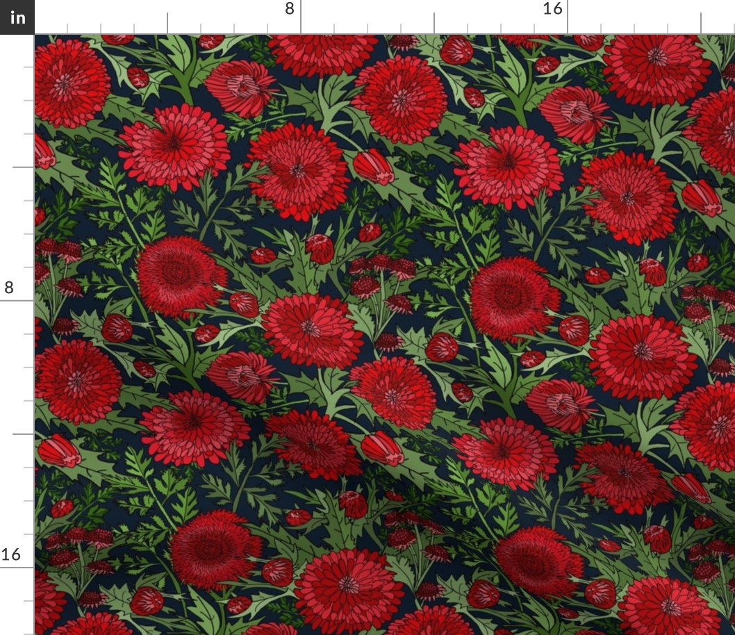 Red Chrysanthemums (Dark Navy Blue)