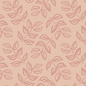 Vintage Modern Ink Leaves in Rose Pink with Dusty Rose Background