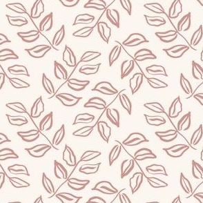 Vintage Modern Ink Leaves in Rose Pink with a Ecru Cream Background