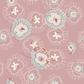 Whimsical Floral Watercolour Abstract - Warm Dusky Pink And Grey.