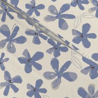 Whimsical Floral Watercolour Abstract - Sweet Blue And Cream Coordinate.