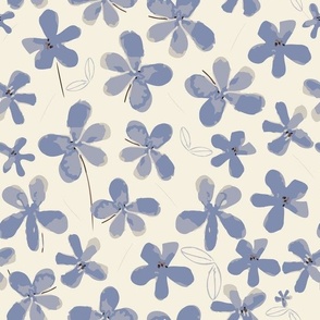 Whimsical Floral Watercolour Abstract - Sweet Blue And Cream Coordinate.