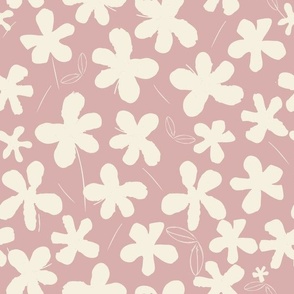Whimsical Floral Watercolour Abstract - Sweet Dusky Pink And Cream Coordinate.
