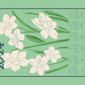 Paper White Floral on Mint